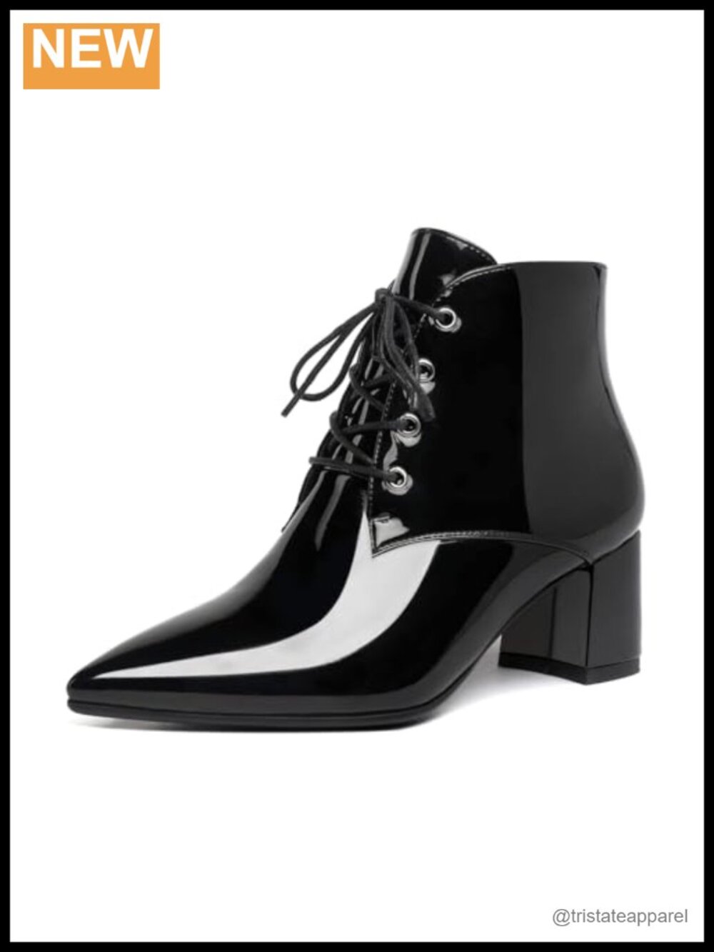 Womens Pointed Toe Ankle Boots Low Chunky Heel Lace Up Side Zipper